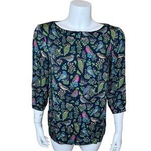 J Jill Botanical Bird Floral Print Top Tunic S Multicolor Pullover 3/4 Sleeve